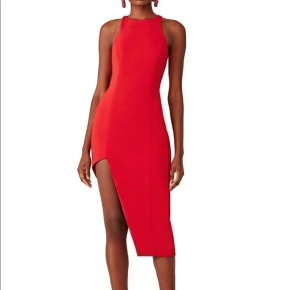JayGodfrey red dress Gallagher side slit
